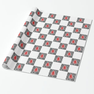Papel De Presente Feriado de Design da Árvore de Natal Vermelha Xma