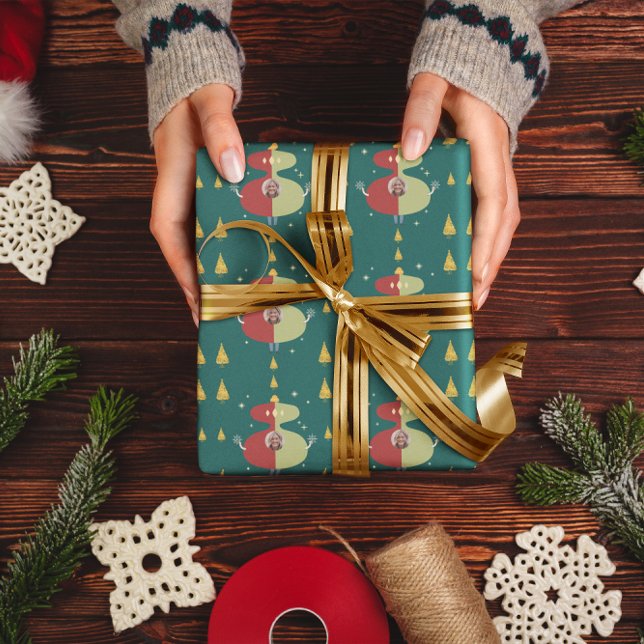 Papel De Presente Feriado de Foto Personalizado de Natal Dourado e E (Criador carregado)