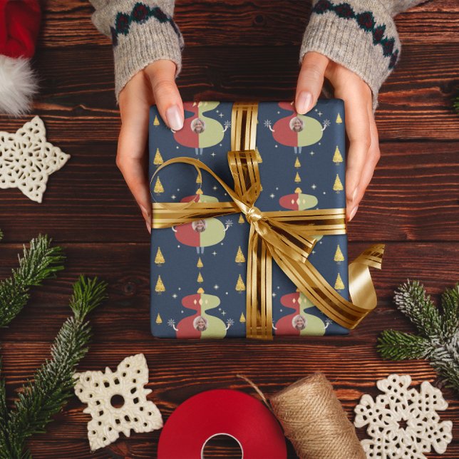 Papel De Presente Feriado de Foto Personalizado de Natal Dourado e E (Criador carregado)