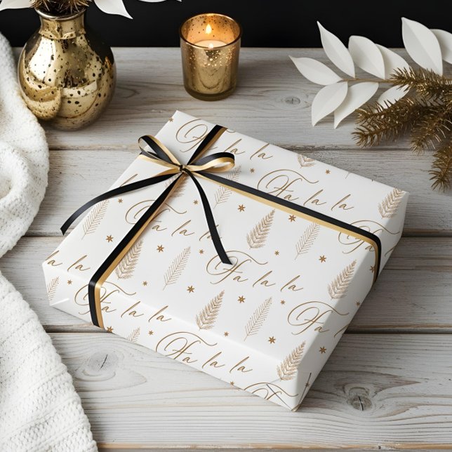 Papel De Presente Feriado de Luxo Evergreen Floresta Fa La La (Elegant Luxury Holiday Evergreen Forest Fa La La Wrapping Paper)