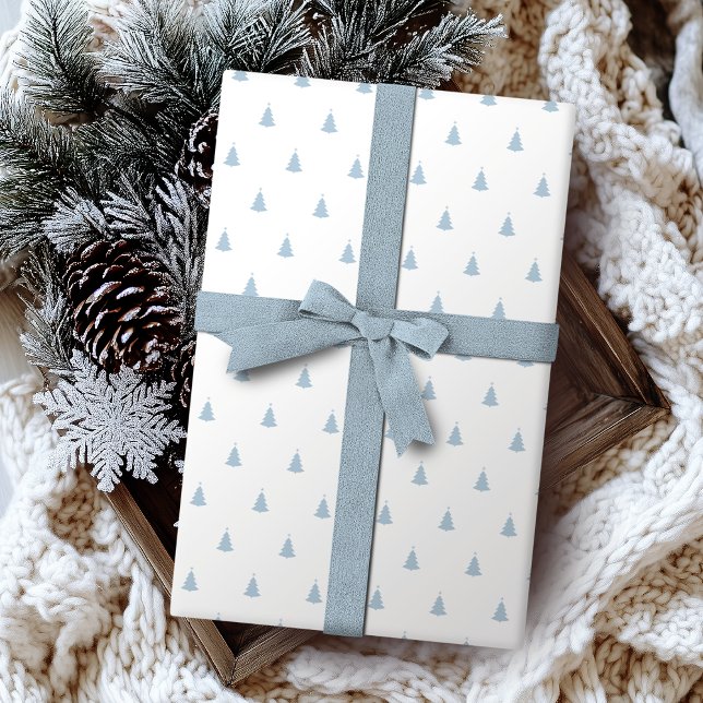 Papel De Presente Feriado De Natal Azul E Branco (Winter Blue And White Christmas Tree Holiday Wrapp Wrapping Paper)