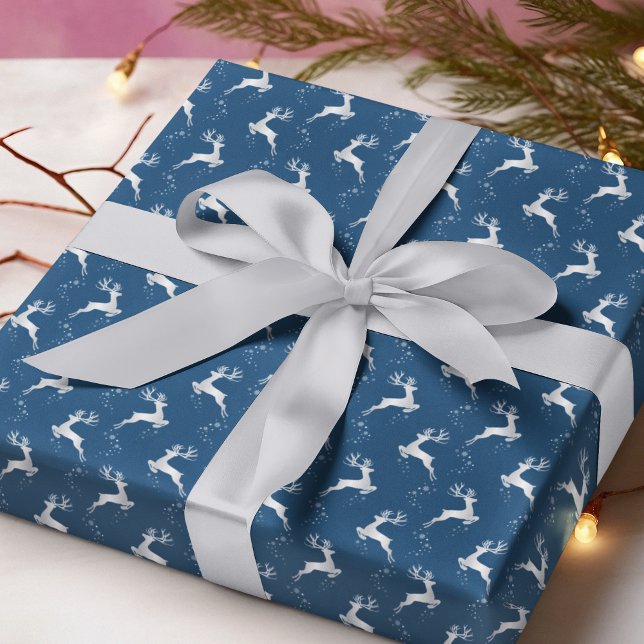 Papel De Presente Feriado de Natal Azul para Reindeer de Prata Elega (Criador carregado)