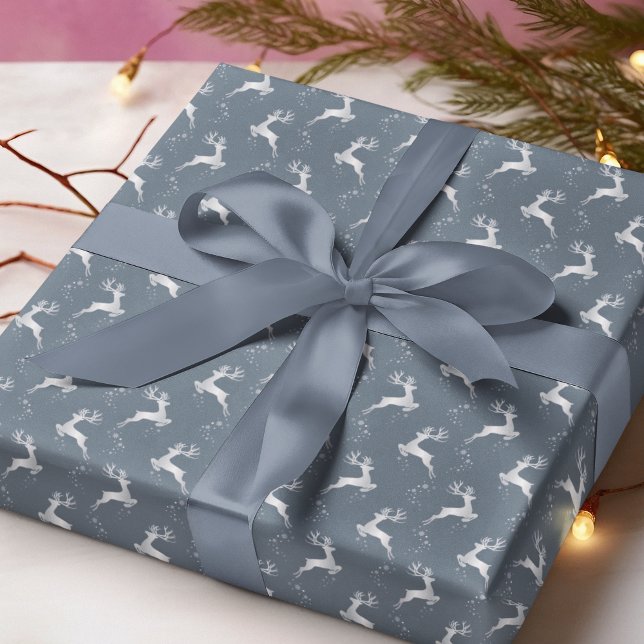 Papel De Presente Feriado de Natal Azul para Reindeer de Prata Elega (Criador carregado)