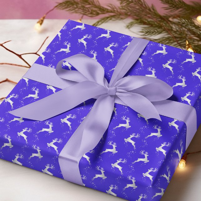 Papel De Presente Feriado de Natal Azul para Reindeer de Prata Elega (Criador carregado)