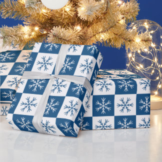 Papel De Presente Feriado de Natal com Floco de Neve Azul