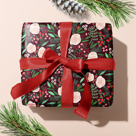 Papel De Presente Feriado de Natal com Padrão Floral Moderno