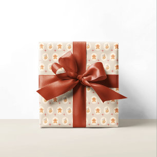 Papel De Presente Feriado de Natal com Padrões Neutrais de Gingerpão