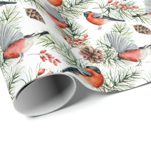 Papel De Presente Feriado de Natal Cones com Pinho Bulfinch de Aquar