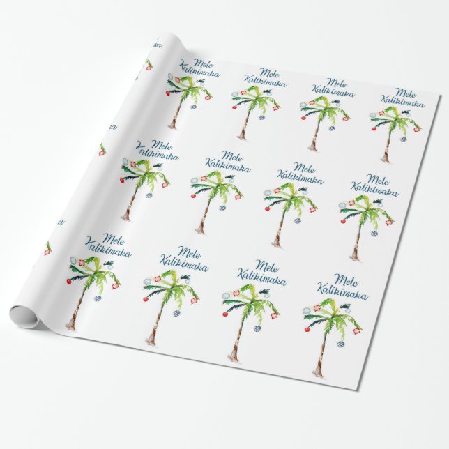 Papel De Presente Feriado de Natal da Palm Tree Mele Kalikimaka (Desenrolado)