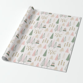 Papel De Presente Feriado de Natal de Boho Trees Rosa