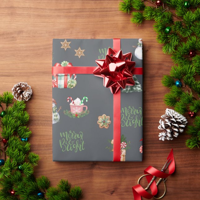 Papel De Presente Feriado de natal de cinza feliz e Brilho (Presente de Natal)