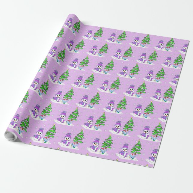 Papel De Presente Feriado de Natal de Pássaro Azul-Neve Roxo (Desenrolado)