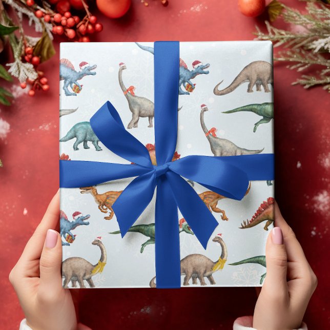 Papel De Presente Feriado de Natal divertido Dinossaur Padrão de Aqu (Criador carregado)