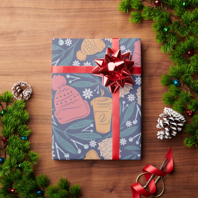 Papel De Presente Feriado de Natal do Café Pom Beanie (Presente de Natal)