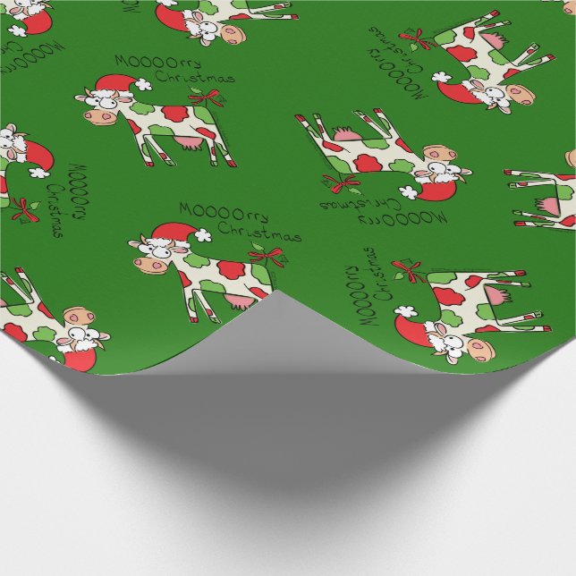 Papel De Presente Feriado de Natal do Cartoon Engraçado de Vaca (Ponta)
