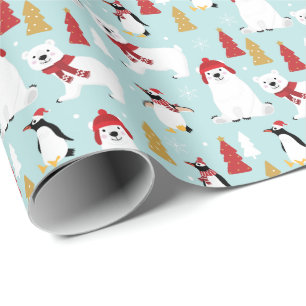 Papel De Presente Feriado de Natal do Polar White Bear Penguin