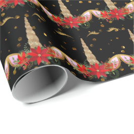 Papel De Presente Feriado de Natal do Unicórnio Glitter Vermelho Neg