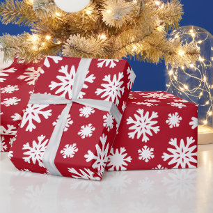 Papel De Presente Feriado de Natal em Flocos Brancos Vermelhos