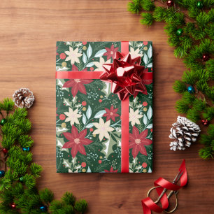 Papel De Presente Feriado de Natal Floral de Poinsettias