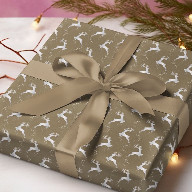 Papel De Presente Feriado de Natal marrom para Reindeer prata elegan (Criador carregado)