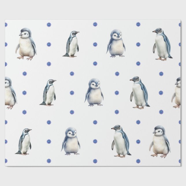 Papel De Presente Feriado de Natal para Pinguins Adoráveis em Branco (Aberto)