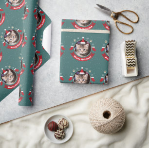 Papel De Presente Feriado de Natal Personalizado para Pet Cat