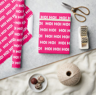 Papel De Presente Feriado de Natal Pink White Ho Ho Ho