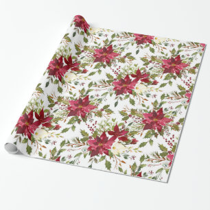 Papel De Presente Feriado de Natal Poinsettia Vermelha Elegante Flor