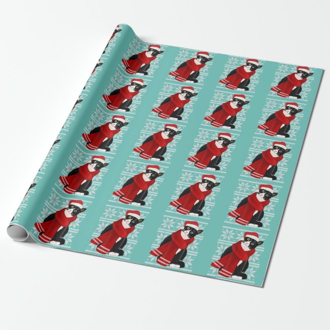 Papel De Presente Feriado de Natal preto de Santa Hat (Desenrolado)