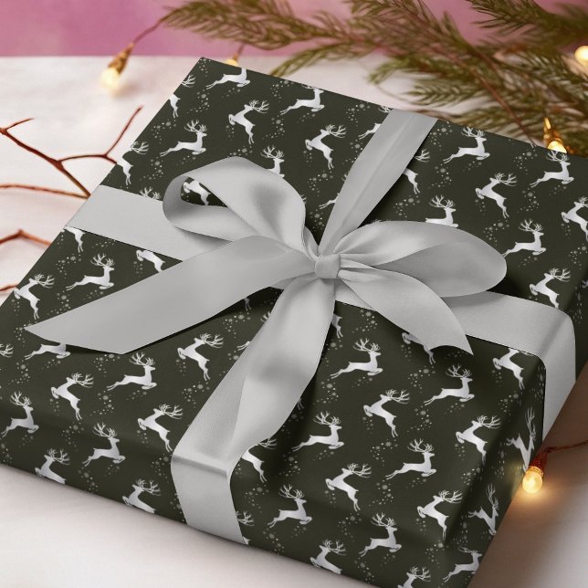 Papel De Presente Feriado de Natal Preto para Reindeer de Prata Eleg (Criador carregado)