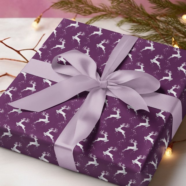 Papel De Presente Feriado de Natal Roxo Elegante Reindeer (Criador carregado)