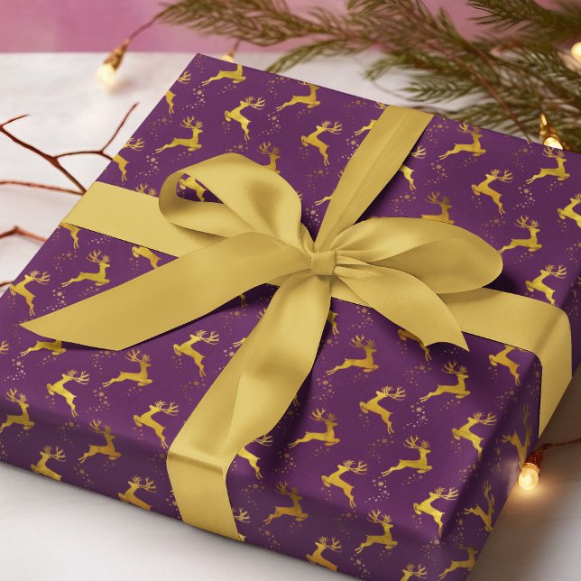 Papel De Presente Feriado de Natal Roxo para Rebelde Dourada Elegant (Criador carregado)