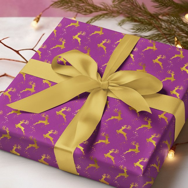 Papel De Presente Feriado de Natal Roxo para Rebelde Dourada Elegant (Criador carregado)