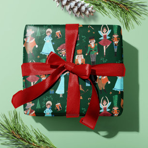Papel De Presente Feriado de Natal Verde Escuro e Bonito Nutcracker