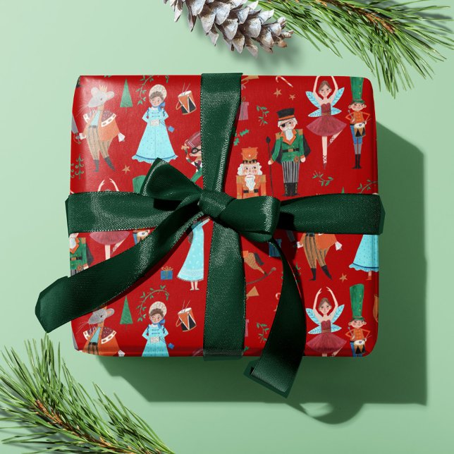 Papel De Presente Feriado de Natal Vermelho do Cachorro Noturno (Cute Nutcracker Red Christmas Holiday Wrapping Paper)