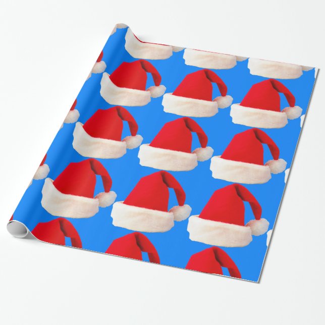 Papel De Presente Feriado de Natal Vermelho e Branco Santa Hat (Desenrolado)
