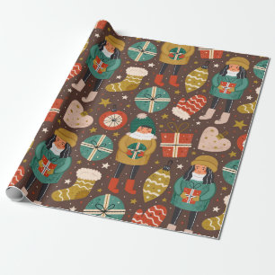 Papel De Presente Feriado de Natal Vintage escandinavo