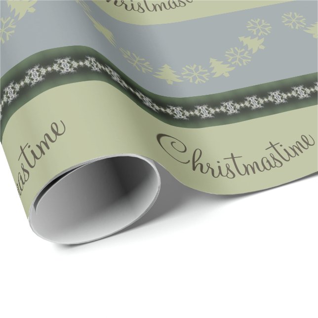 Papel De Presente Feriado De Neve E Árvore Padrão (Ponta do rolo)