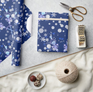Papel De Presente Feriado de Padrão de Wand Flocos de Neve Azul Magn