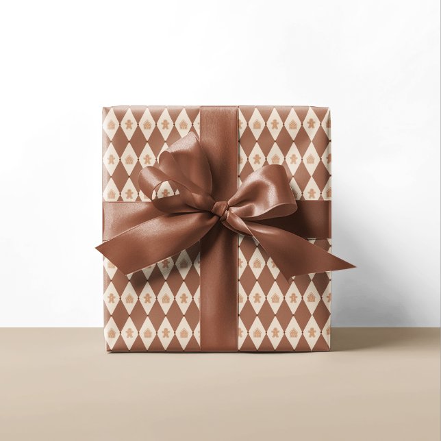 Papel De Presente Feriado de Padrão Neutro do Gingerpão Argyle (Criador carregado)