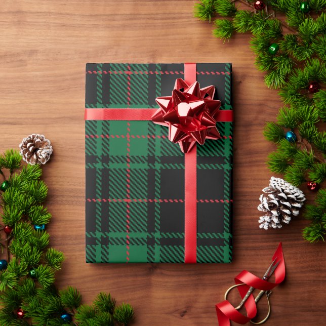 Papel De Presente Feriado de Tartan Verde Clássico e Escuro Elegante (Presente de Natal)