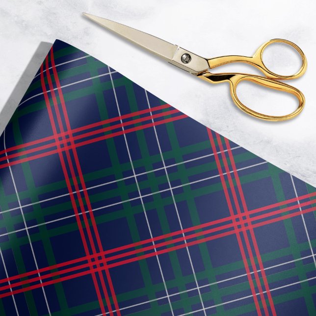 Papel De Presente Feriado de Xadrez Red Green Tartan, Marinho Elegan (Criador carregado)