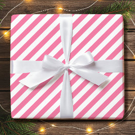 Papel De Presente Feriado Diagonal em Fenda Simples, Branco Rosa