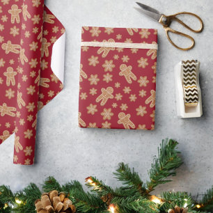 Papel De Presente Feriado do Cookie Exchange Gingerbird Burgundy