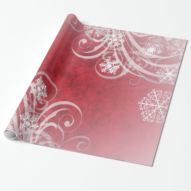 Papel De Presente Feriado do vermelho dos flocos de neve da dança (Desenrolado)