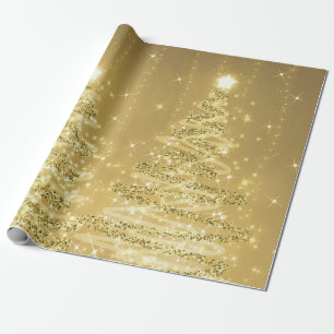 Papel De Presente Feriado Dourado das Árvores de Natal