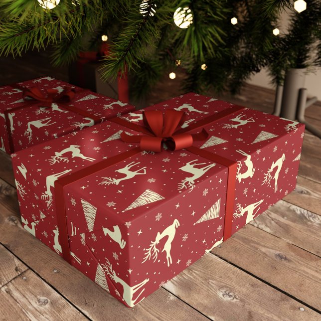 Papel De Presente Feriado Dourado de Deer de Natal (Criador carregado)