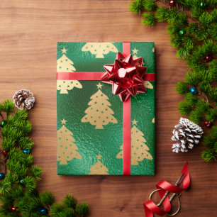 Papel De Presente Feriado Dourado Metálico Verde Elegante