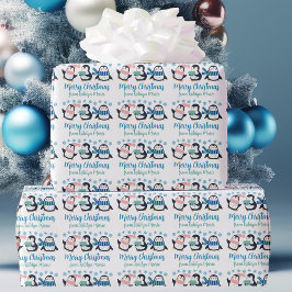 Papel De Presente Feriado em Floco de Neve Pinguim Cute Personalizad