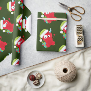 Papel De Presente Feriado Engraçado do Monstro Vermelho de Natal